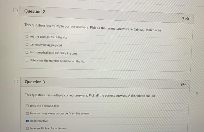 these questions are about tableau Question 2 3