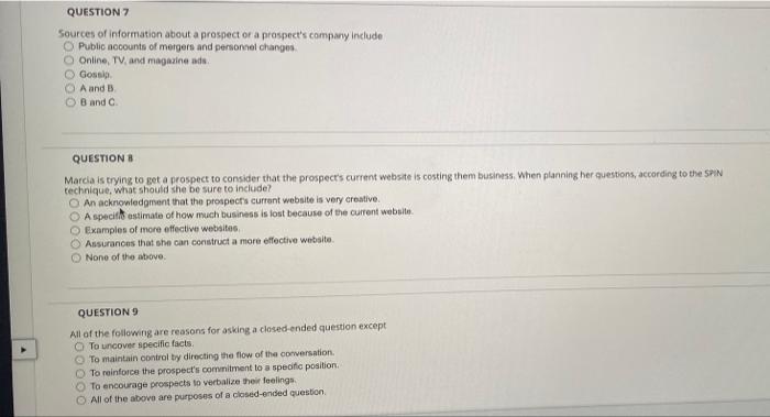 QUESTION 7 Sources of information about a