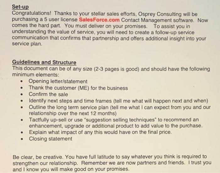 Set-up Congratulations! Thanks to your stellar