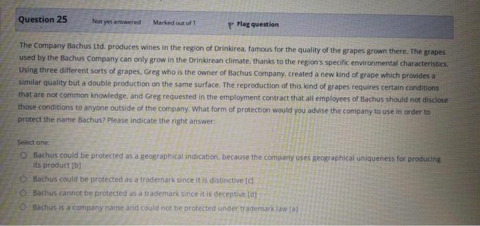 Question 25 Not yet answered Marked out of 1 P