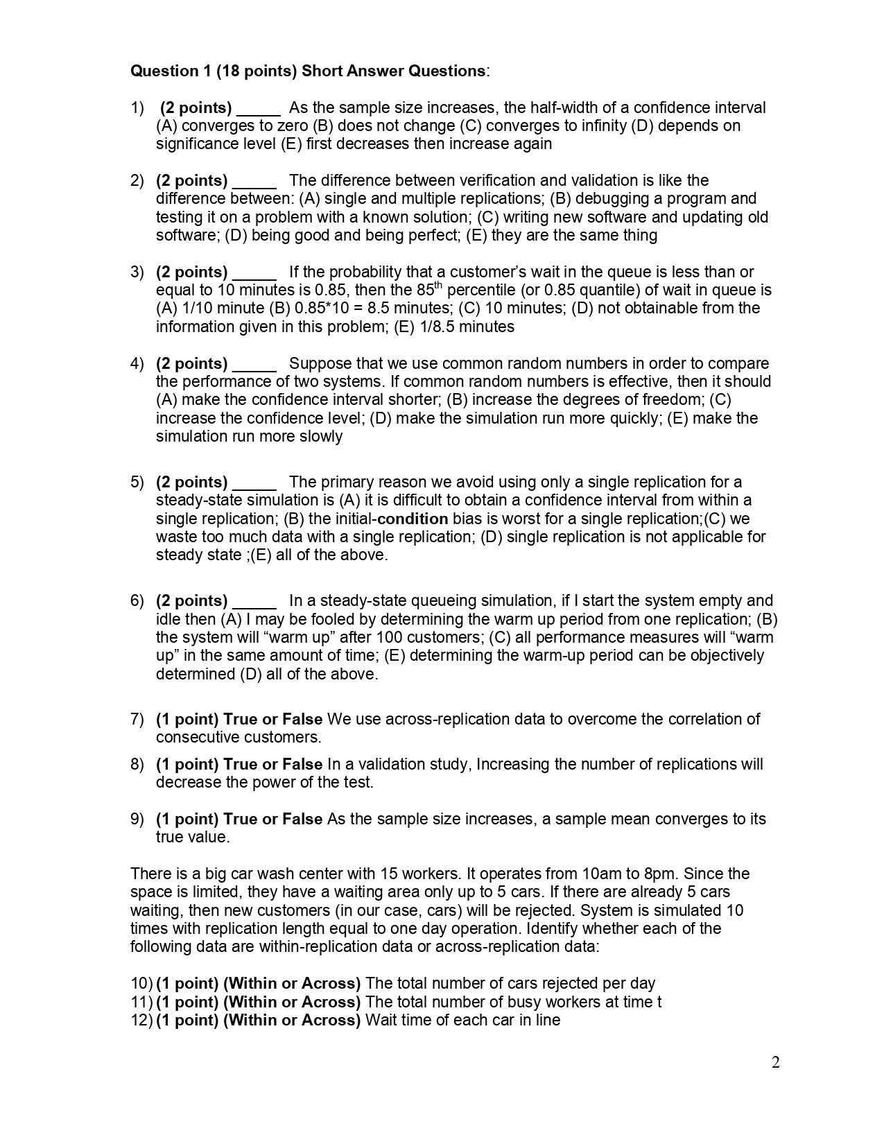 Question 1 ( 1 8 points ) Short Answer Questions: