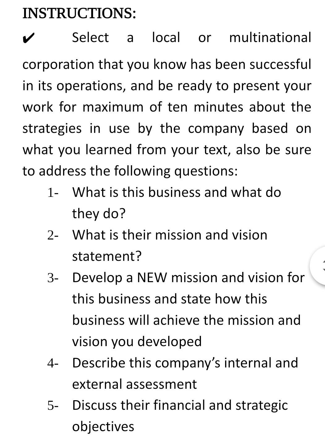 Select a local or multinational corporation that