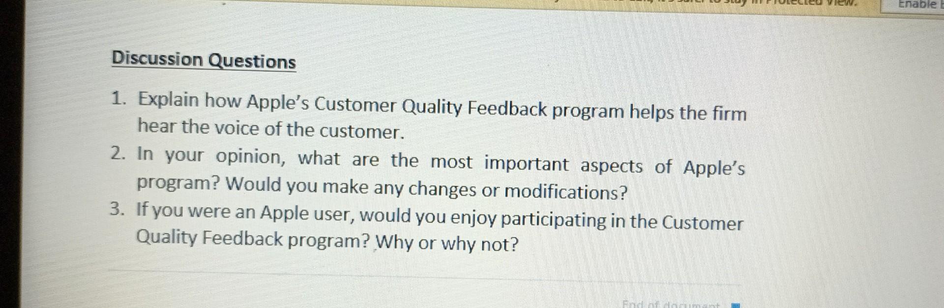 Case 5-2 Customer Quality Feedback at Apple