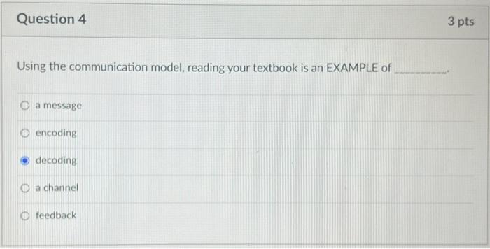 Question 4 3 pts Using the communication model,