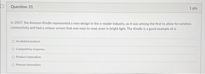 D Question 31 1 pts In 2007 the Amazon Kindle