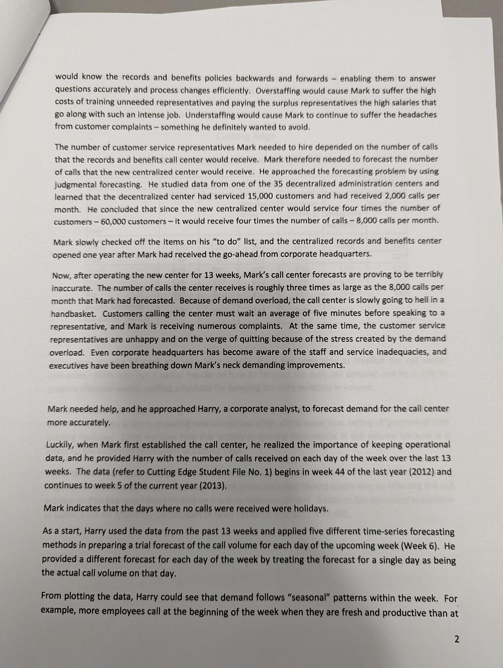 Question: Why was Mark's initial forecast of call