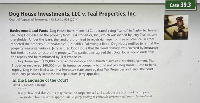 can you write a summary of case study 39.3? Case