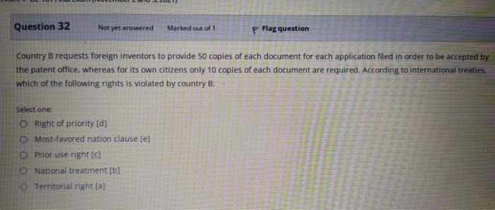 Question 32 Noty yet answered Marked out of 1 P