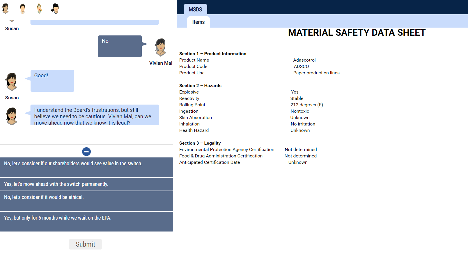MSDS Items Susan MATERIAL SAFETY DATA SHEET No