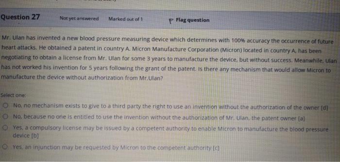Question 27 Not yet answered Marked out of 1 p