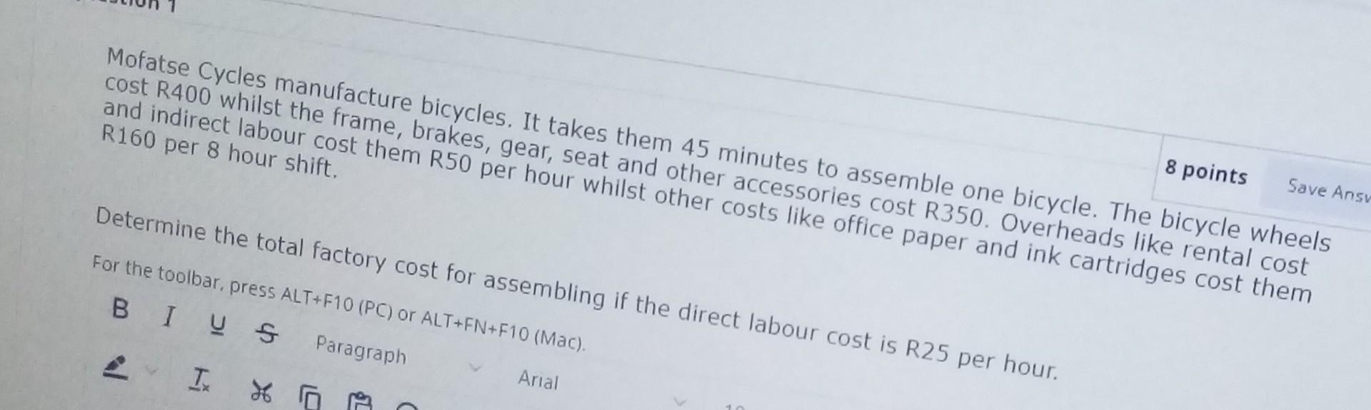 7 points Save A. The following data were obtained