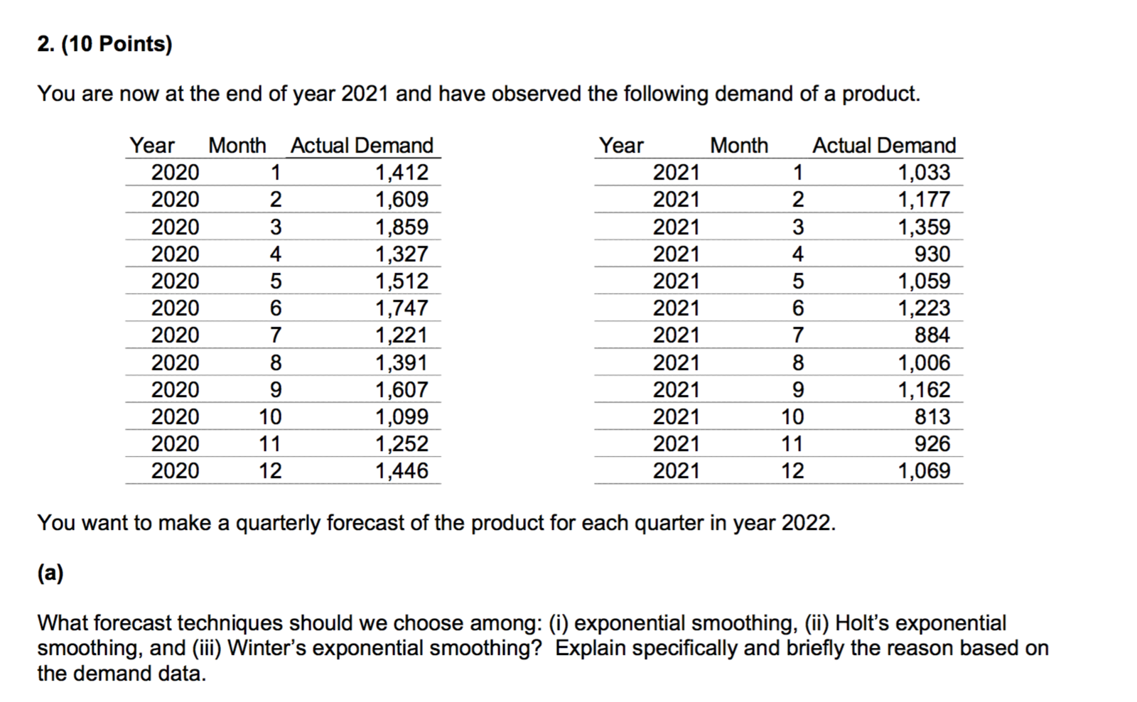 2. (10 Points) You are now at the end of year