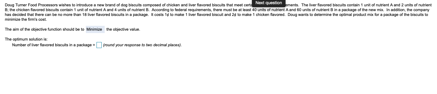 Doug Turner Food Processors wishes to introduce a