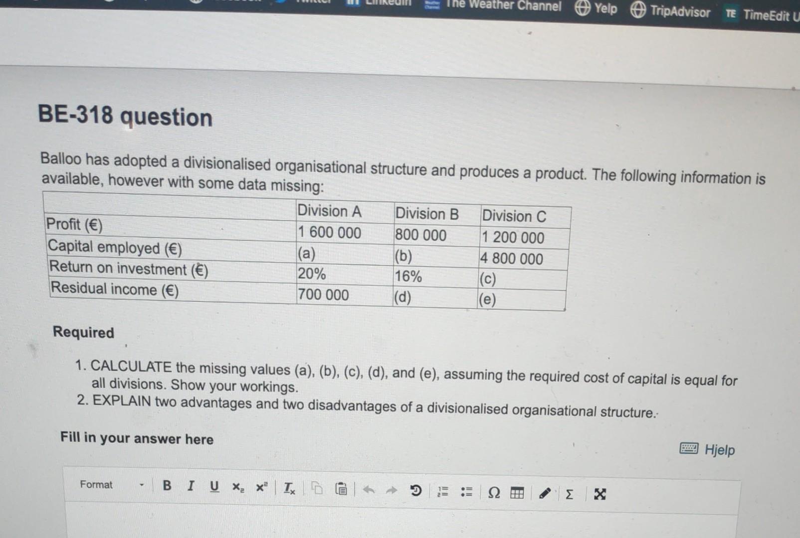 The Weather Channel Yelp TripAdvisor TE TimeEdit