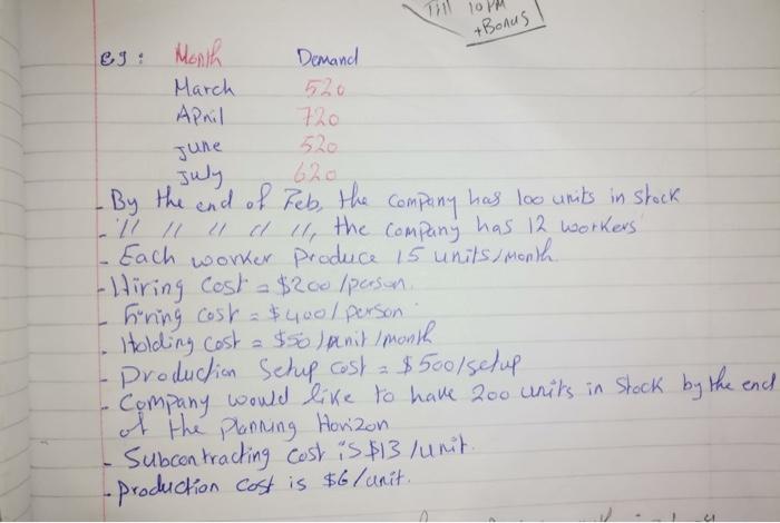 Develop linear model to minimize cost 211 +Bonus