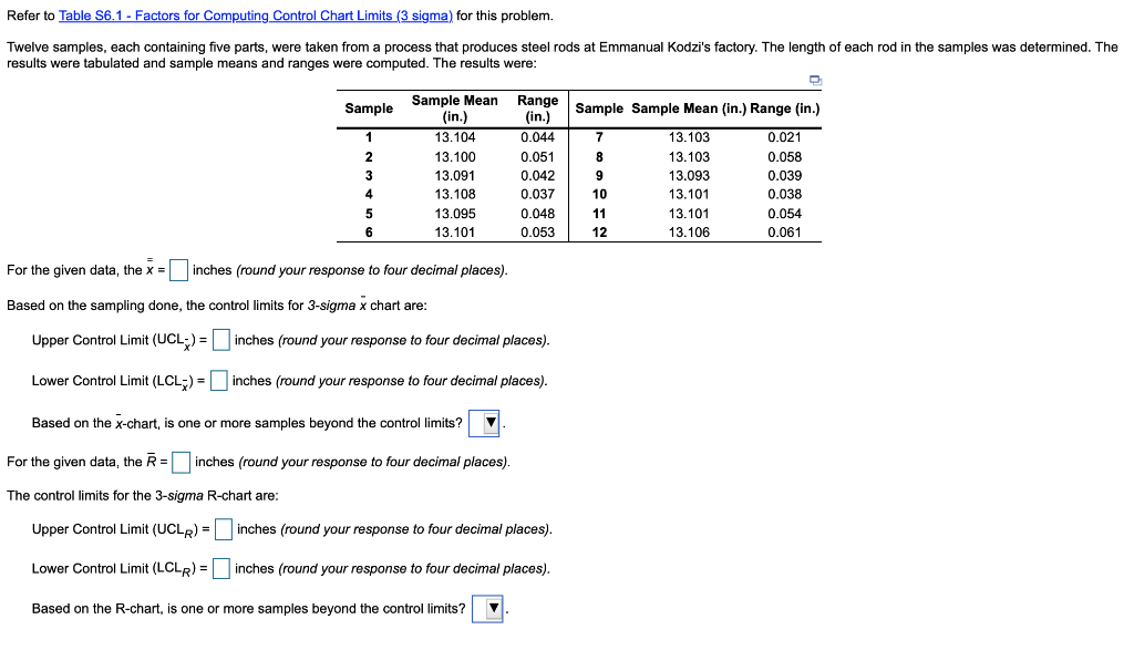 Refer to Table S6.1 - Factors for Computing