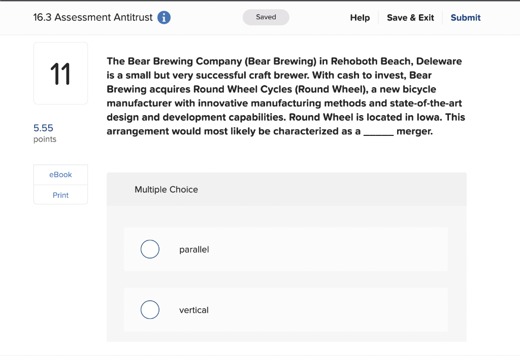 16.3 Assessment Antitrust Saved Help Save & Exit