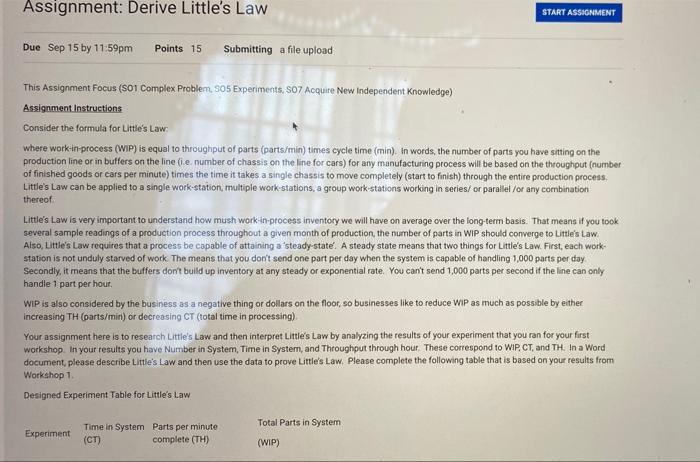 Assignment: Derive Little's Law START ASSIGNMENT