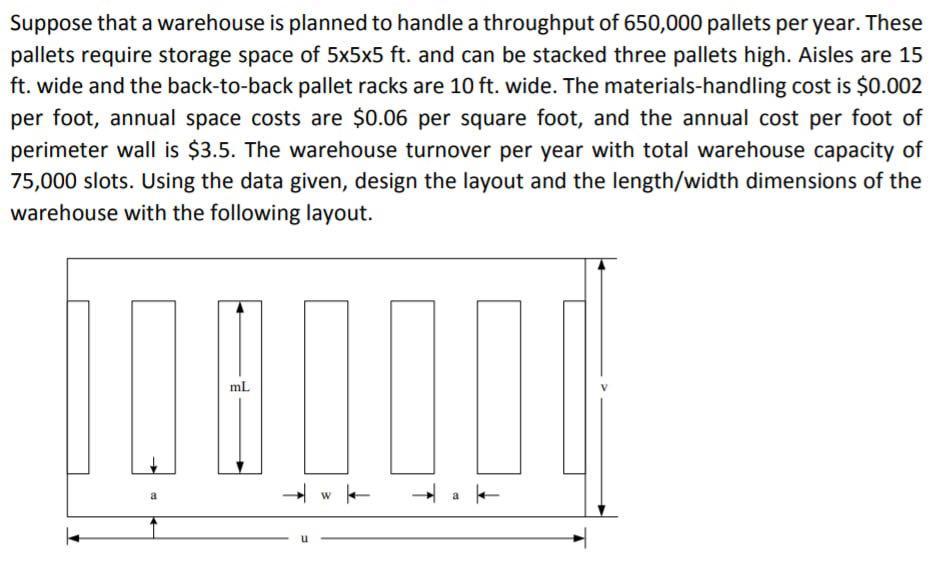 Suppose that a warehouse is planned to handle a
