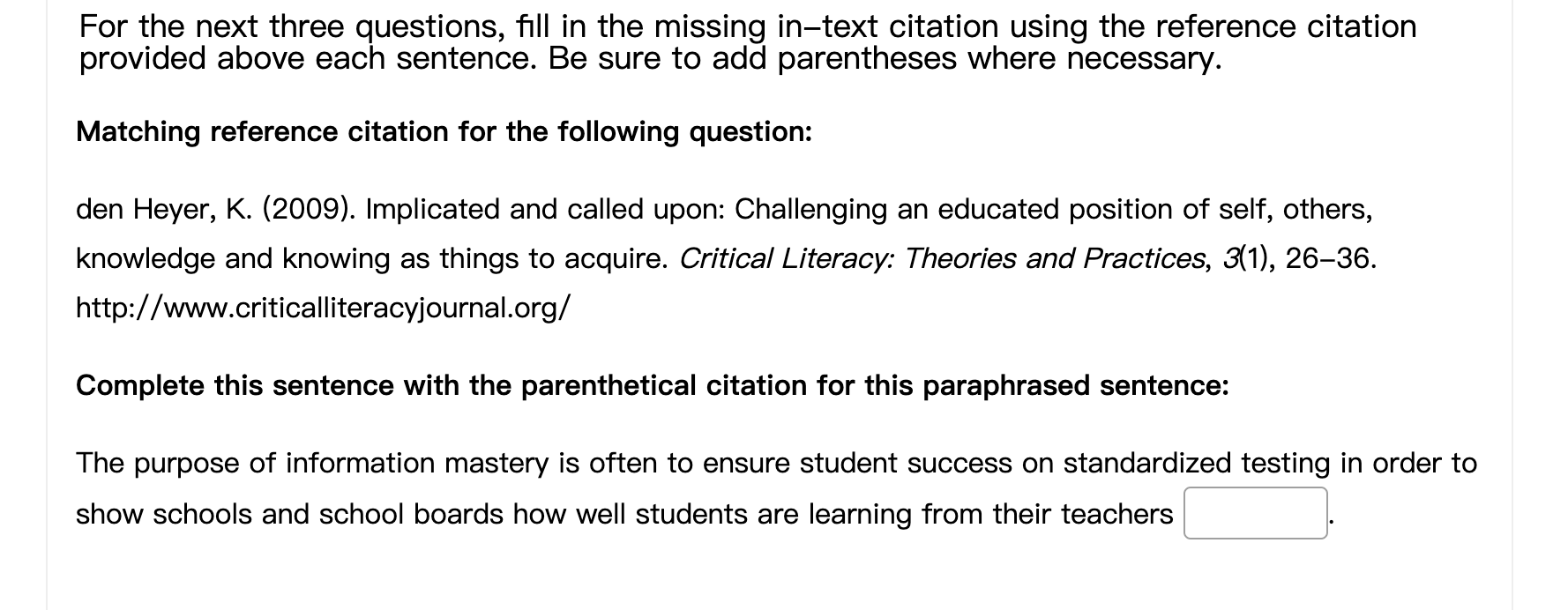 For the next three questions, fill in the missing