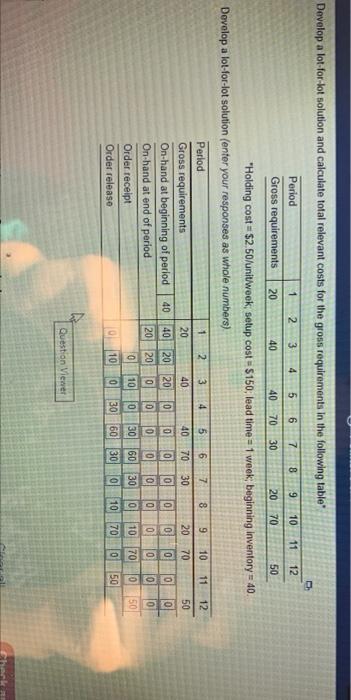 Develop a lot-for-lot solution and calculate