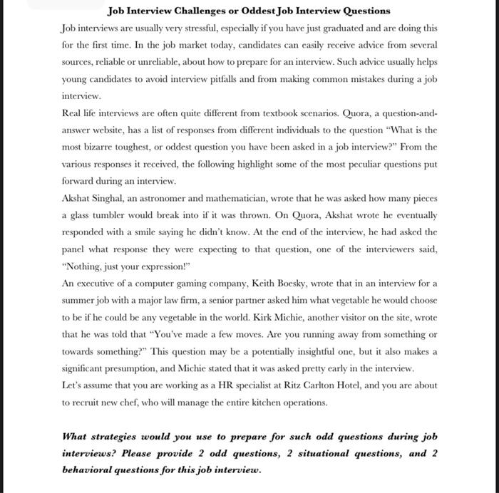 Job Interview Challenges or Oddest Job Interview