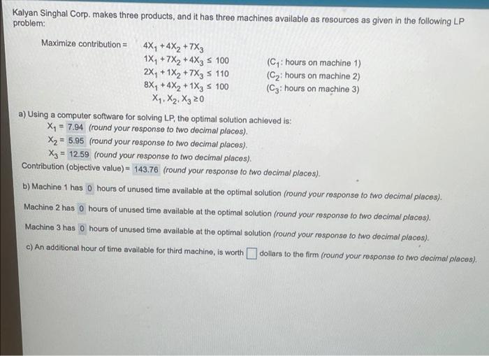 Kalyan Singhal Corp. makes three products, and it