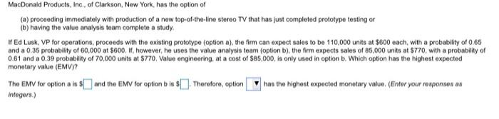 MacDonald Products, Inc. of Clarkson, New York,