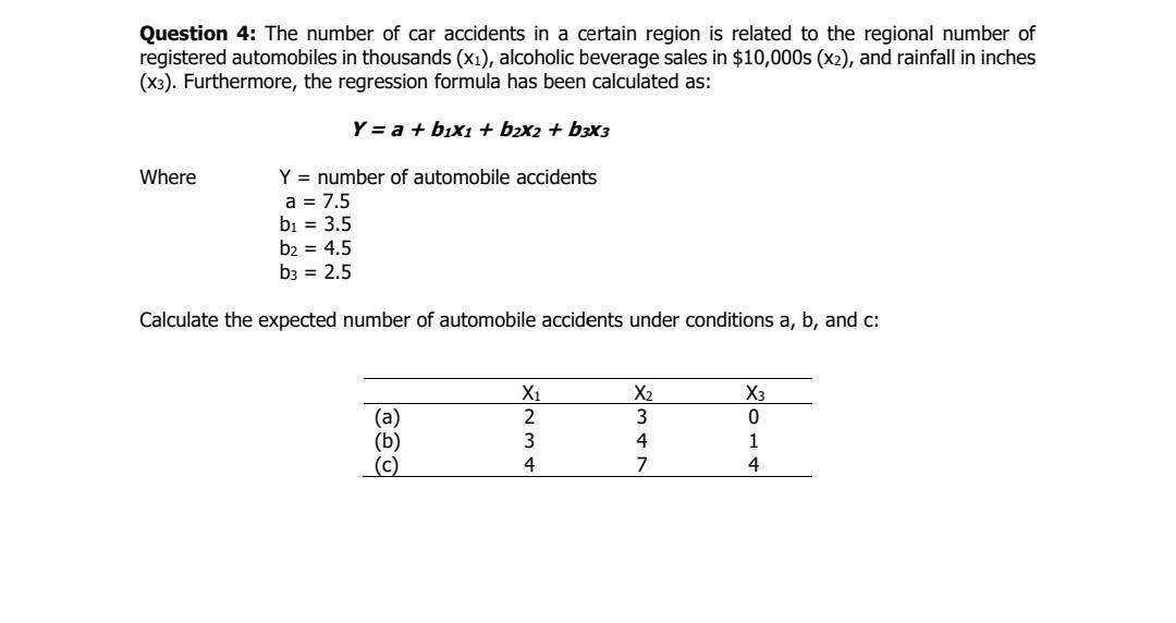 without excel Question 4: The number of car
