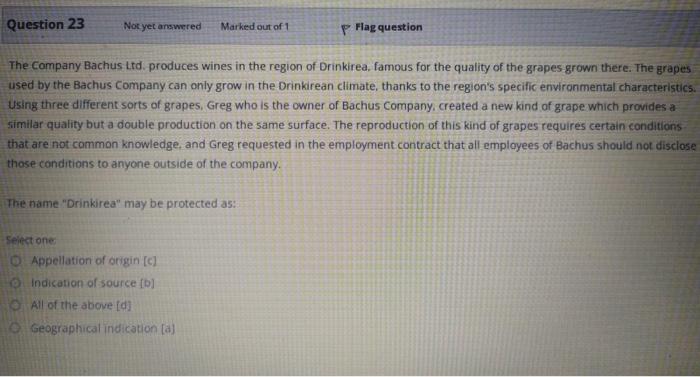 Question 23 Not yet answered Marked out of 1 p