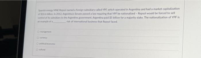 Spanishnety MNE Repsol owned a foreign subsidiary