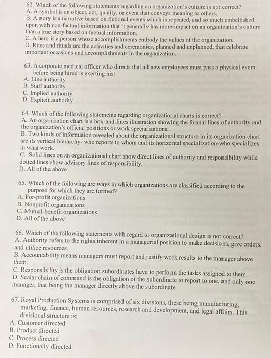 62. Which of the following statements regarding