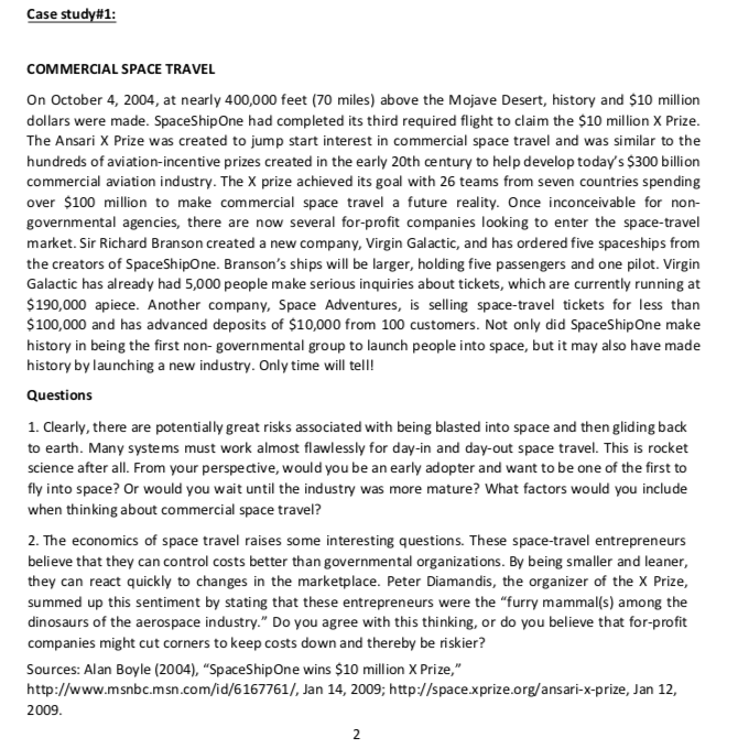 Case study#1: COMMERCIAL SPACE TRAVEL On October