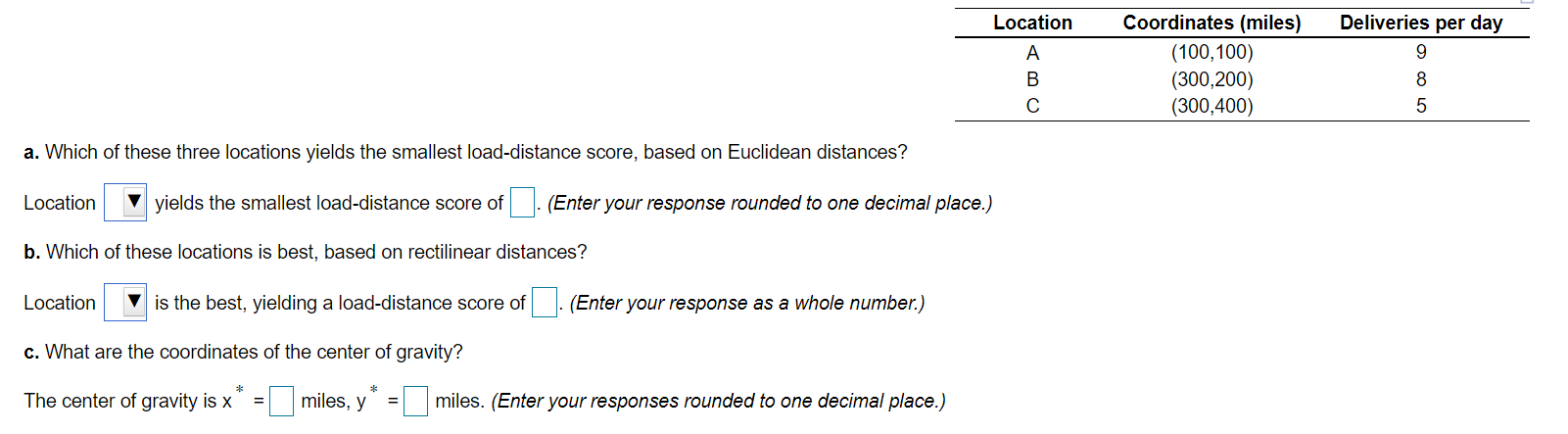 Location A B Coordinates (miles) (100,100)