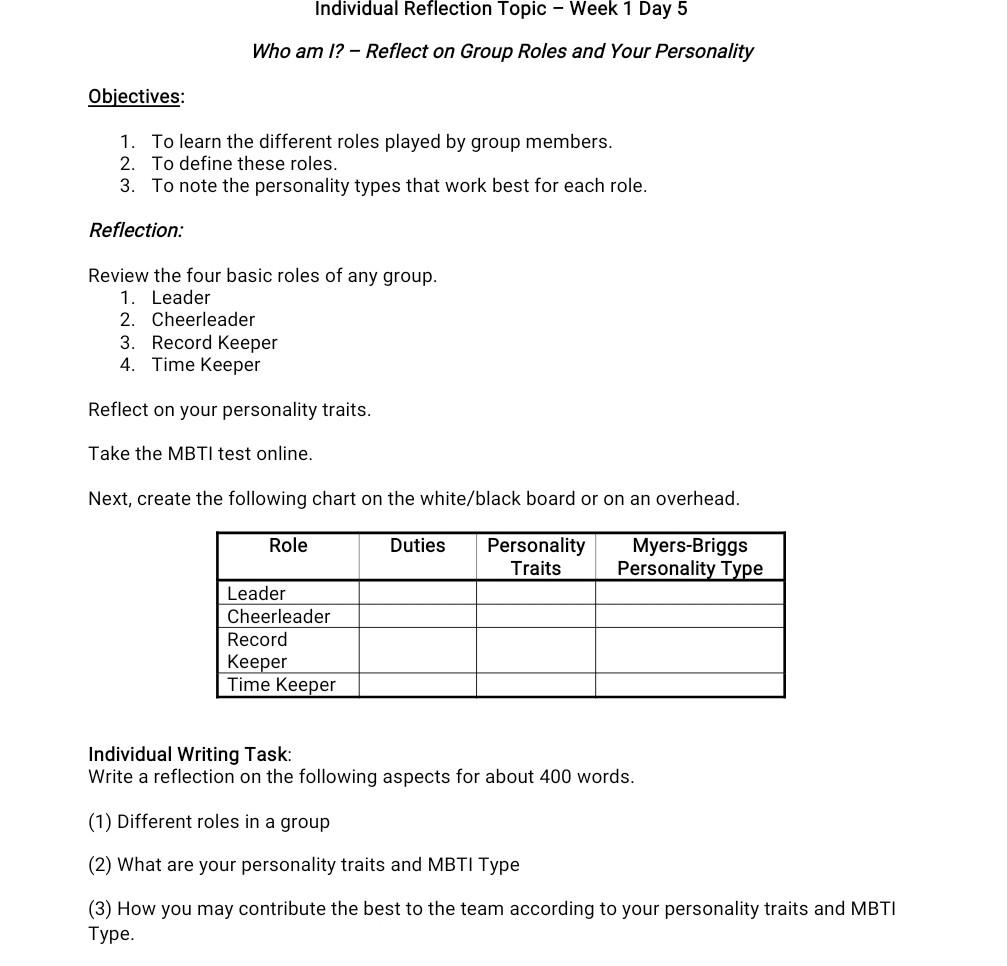 Individual Reflection Topic - Week 1 Day 5 Who am