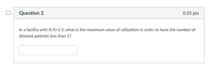 Question 2 0.25 pts In a facility with A/S=1.5,