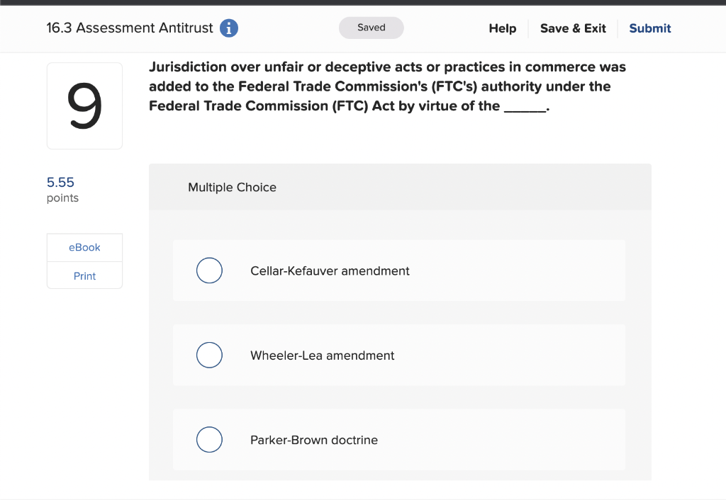 16.3 Assessment Antitrust Saved Help Save & Exit