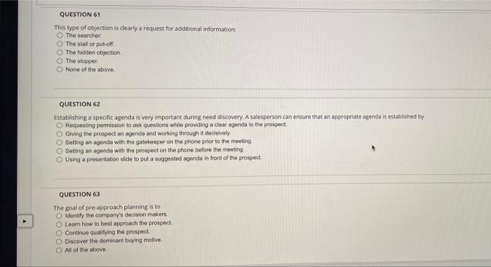 QUESTION 61 This type of objection is clearly a