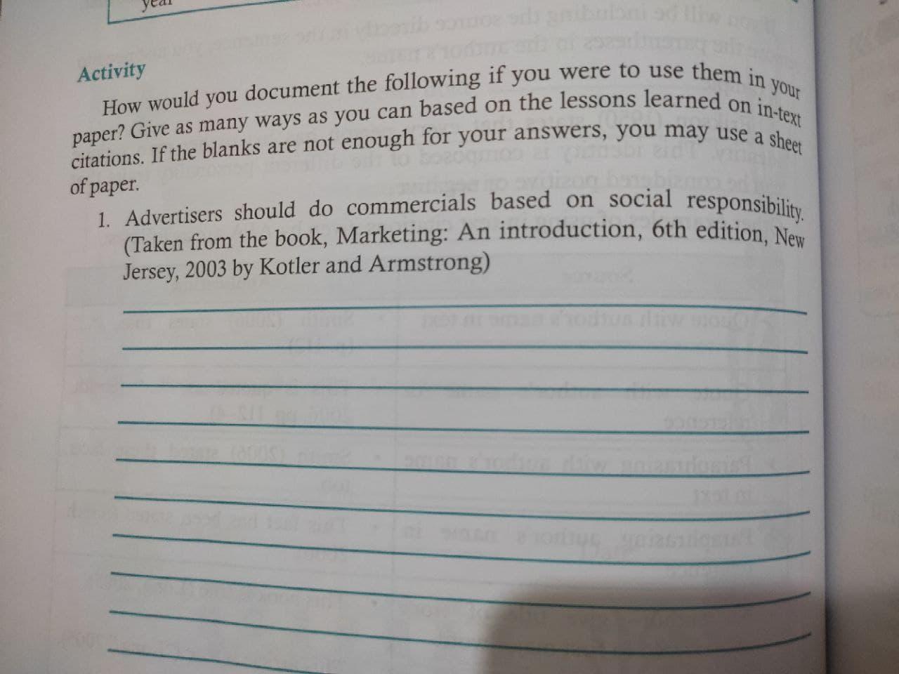 Activity How would you document the following if