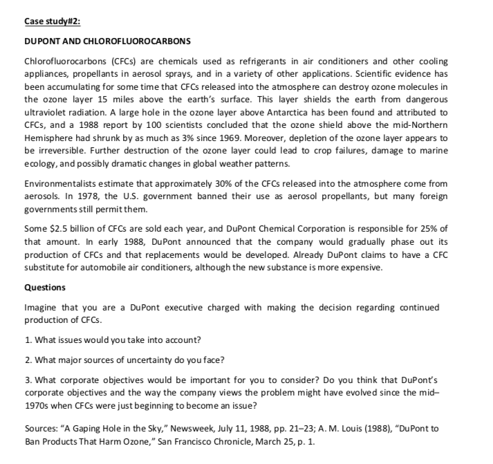 Case study#2: DUPONT AND CHLOROFLUOROCARBONS
