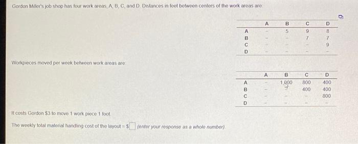 Gordon Miller's job shop has four work areas, A,