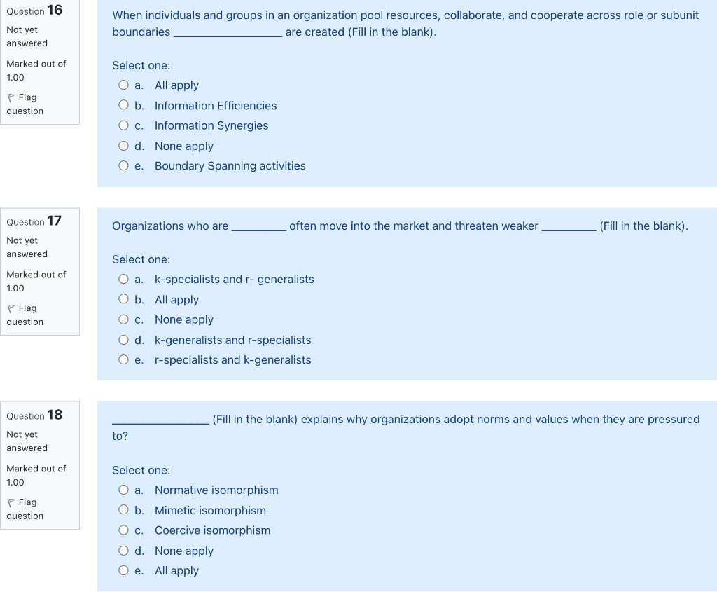 Question 16 Not yet answered When individuals and