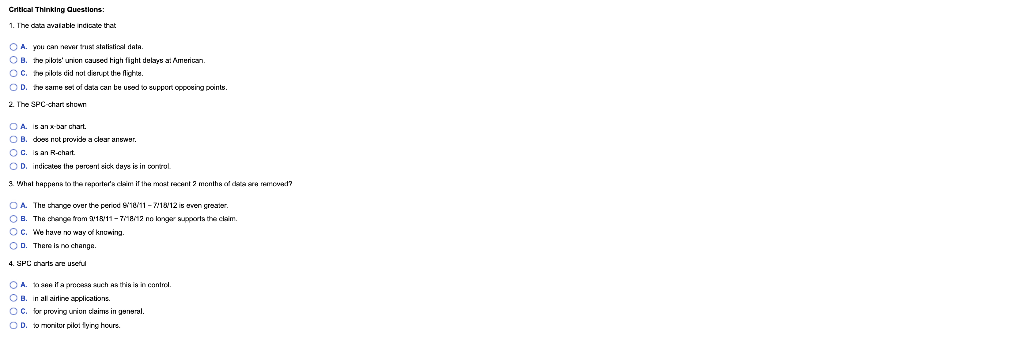 Critical Thinking Questions: 1. The data avalatle