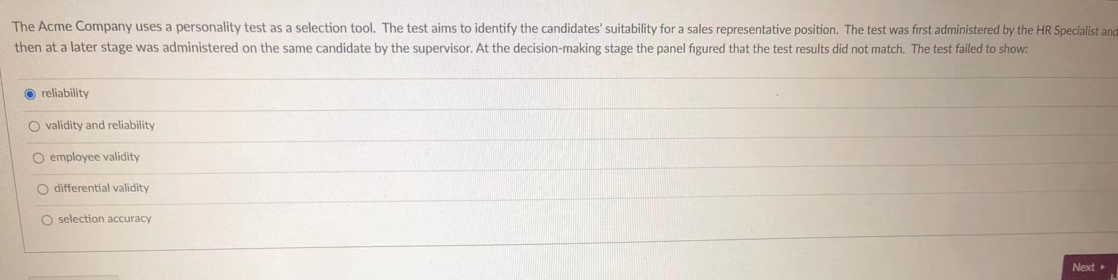 The Acme Company uses a personality test as a