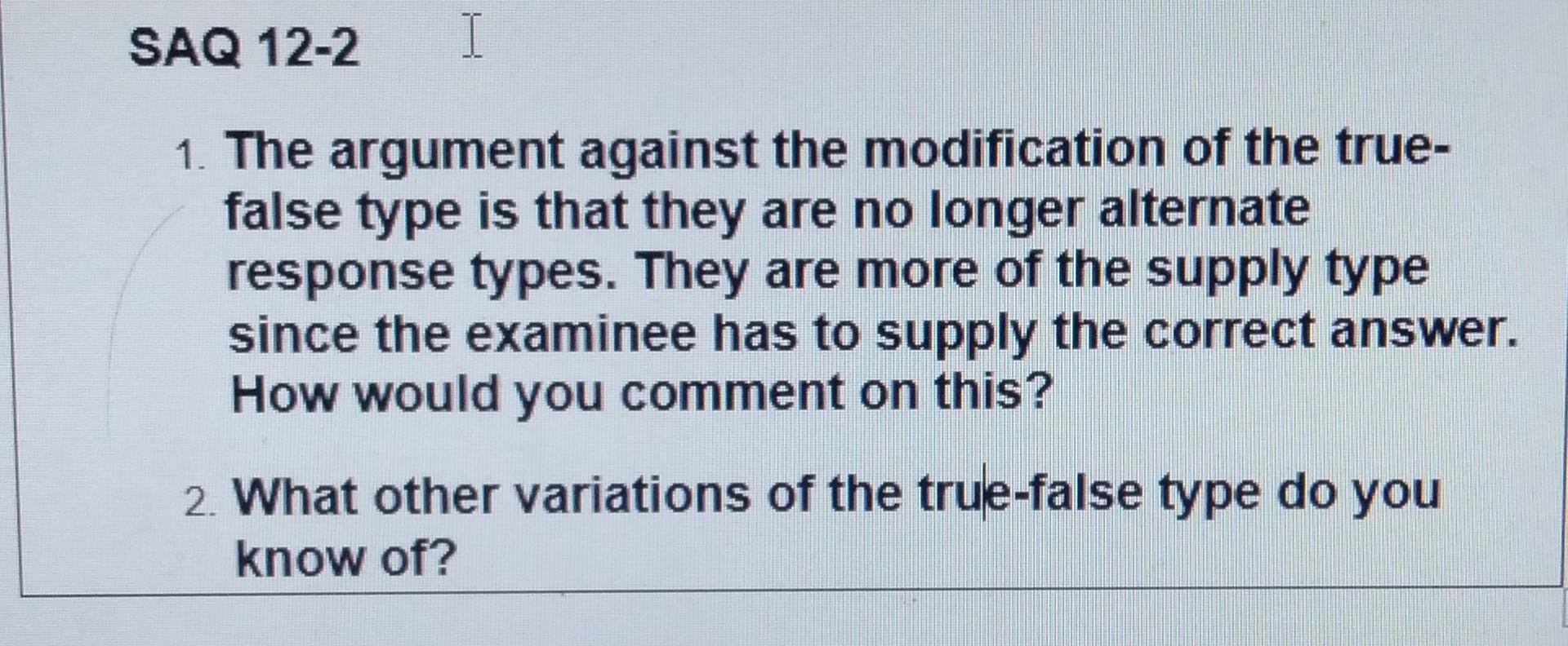 SAQ 12-2 I 1. The argument against the