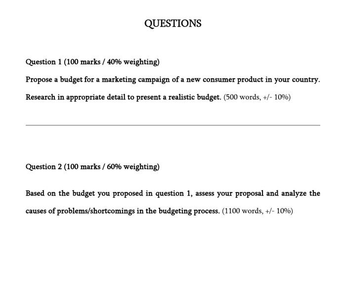 QUESTIONS Question 1 (100 marks / 40% weighting)