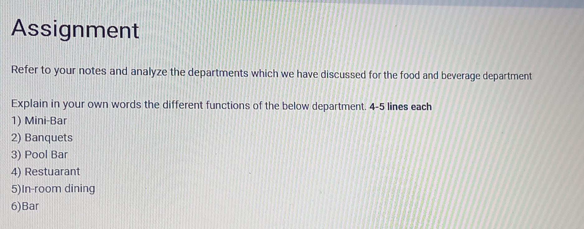 Assignment Refer to your notes and analyze the