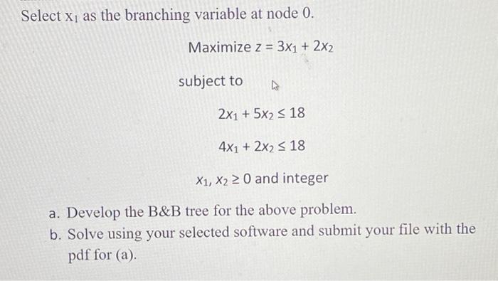 Select x as the branching variable at node 0.
