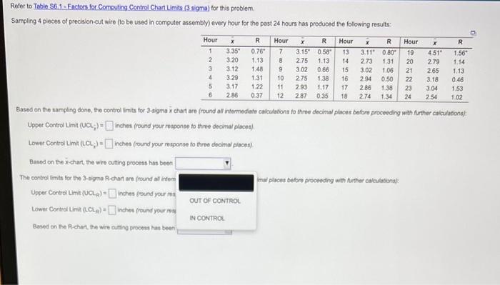 Refer to Table S5.1 - Factors for Computing