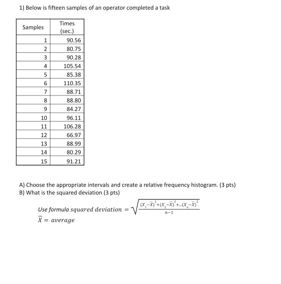 1) Below is fifteen samples of an operator